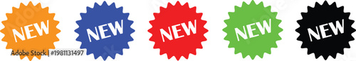 A vibrant collection of colorful starburst new product badges perfect for promotions.