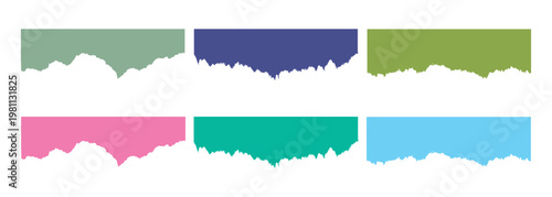 A collection of colorful torn paper textures, often used as design elements for digital graphics, presentations, or banners.