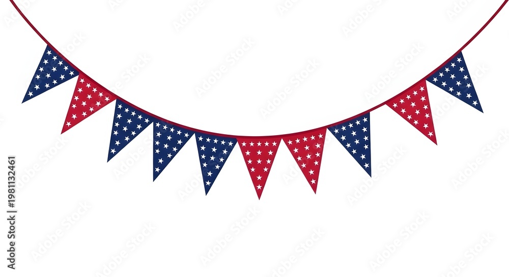 Fototapeta premium Patriotic red white and blue star bunting garland for Independence Day celebration