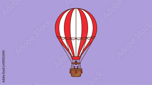 Red and White Striped Hot Air Balloon Floating in the Sky.