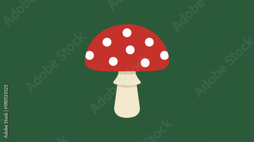 Red mushroom with white spots on a green background.