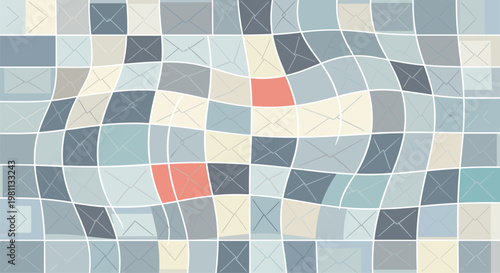 Playful abstract background featuring a subtly distorted grid pattern filled with numerous envelope icons in various muted pastel colors, creating a soft and communicative visual.