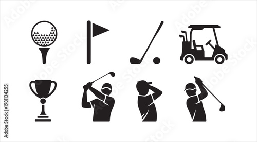 Minimal golf icon pack for sports recreation and outdoor activity concepts