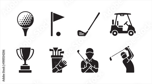 Golf sport icons set with equipment player and tournament symbols