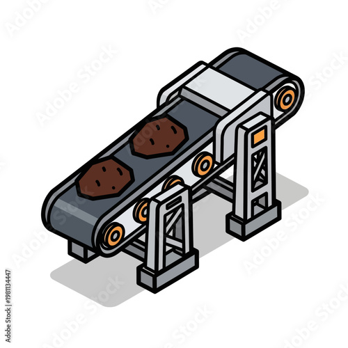 Industrial conveyor belt carrying soil and rocks.