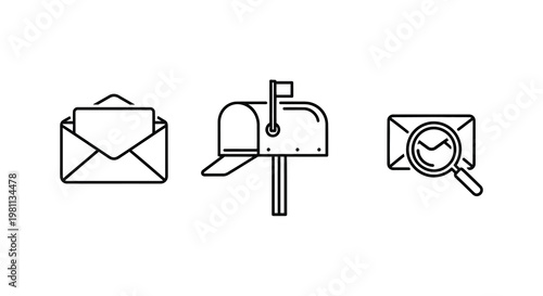 Linear icons representing mail delivery and communication silhouette