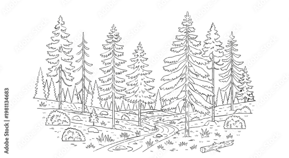 Obraz premium A dense forest of tall pine trees standing closely together in a natural setting isolated on transparent background, Vector