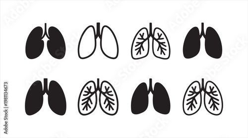 Minimal lungs anatomy icons set with respiratory system and medical symbols