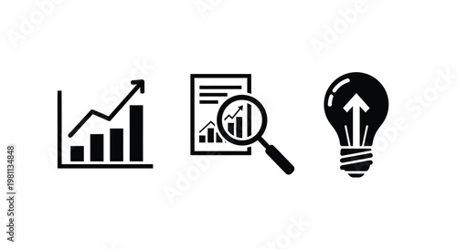 Business growth data analysis and innovation represented as a silhouette