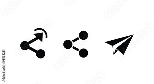 Simple black icons depicting connection sharing and a paper airplane silhouette