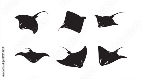 Modern marine icon pack featuring stingray shapes for ocean and wildlife design