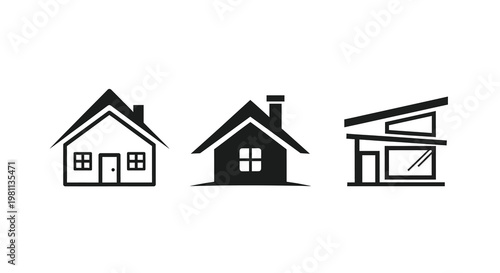 Simple black house icons in varying styles a minimalist silhouette