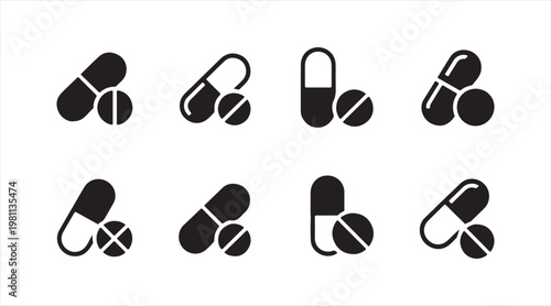 Modern medical icon pack featuring pills and treatment symbols