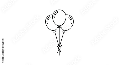 A simple line drawing of three balloons tied with a ribbon silhouette