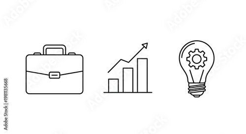 Business concepts with briefcase graph and lightbulb silhouette
