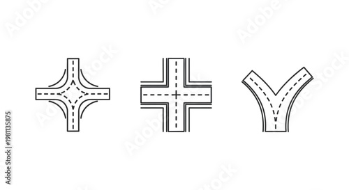 Road junction designs with varying configurations presented as a silhouette