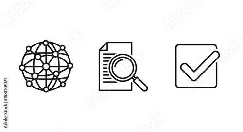 Network document and checklist icons in a minimalist black silhouette