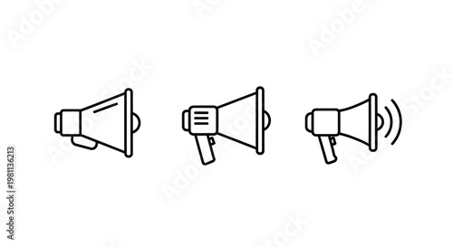 Three linear megaphones illustrate sound amplification in a simple silhouette