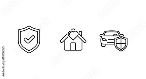 Insurance icons depicting home auto and security in silhouette