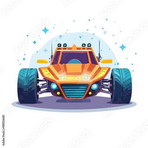 Dynamic orange off-road adventure vehicle with sparkling accents, showcasing a futuristic and powerful buggy design