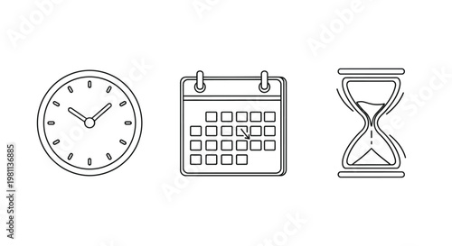 Time management concept with clock calendar and hourglass silhouette