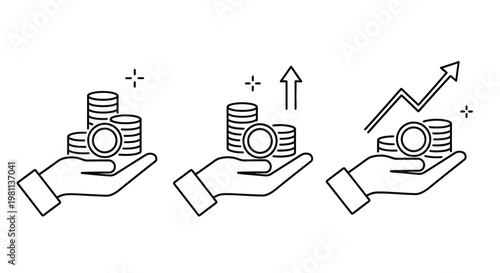 Financial growth illustrated with hands and coin stacks a minimalist silhouette