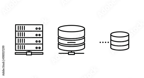 Server racks and cylindrical storage units in a linear arrangement silhouette