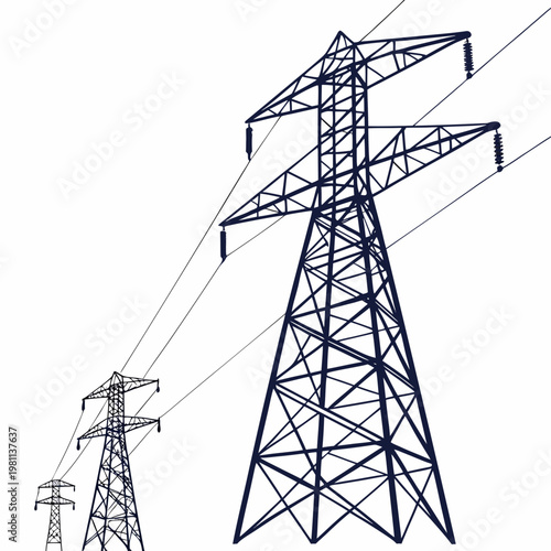 Electric power transmission towers with wires on for energy infrastructure concept