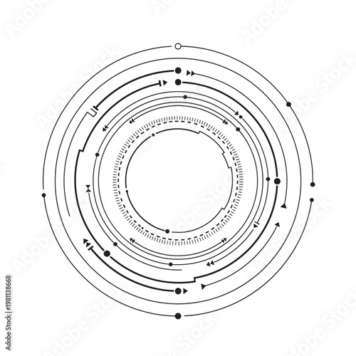 sci-fi tech circle interface concentric arcs with data points 
