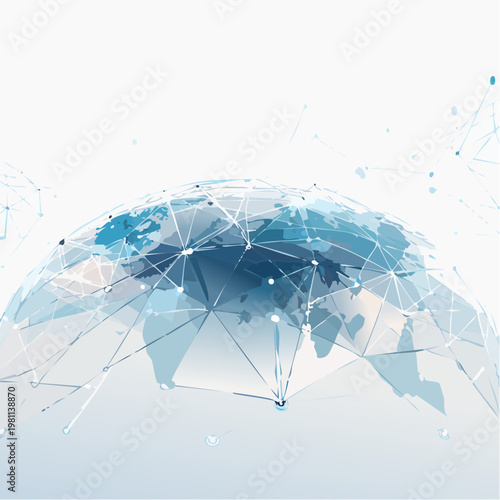 Global digital network technology abstract illustration of a futuristic connected planet