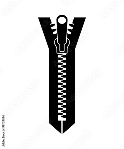 Black and white zipper icon illustration. minimalist silhouette design.