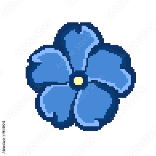 Pixel Art Blue Flower Icon Simple Digital Design Element 