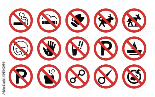 Photos Set of prohibition sign icons for safety and warning regulations isolated on transparent background