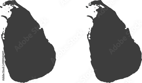 Sri Lanka Map Silhouette Vector Set – Black Isolated Geographical Outlines of Sri Lanka Island