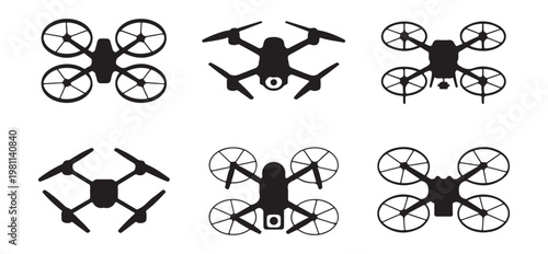Top view drone icons showing different models and propeller configurations for flight.