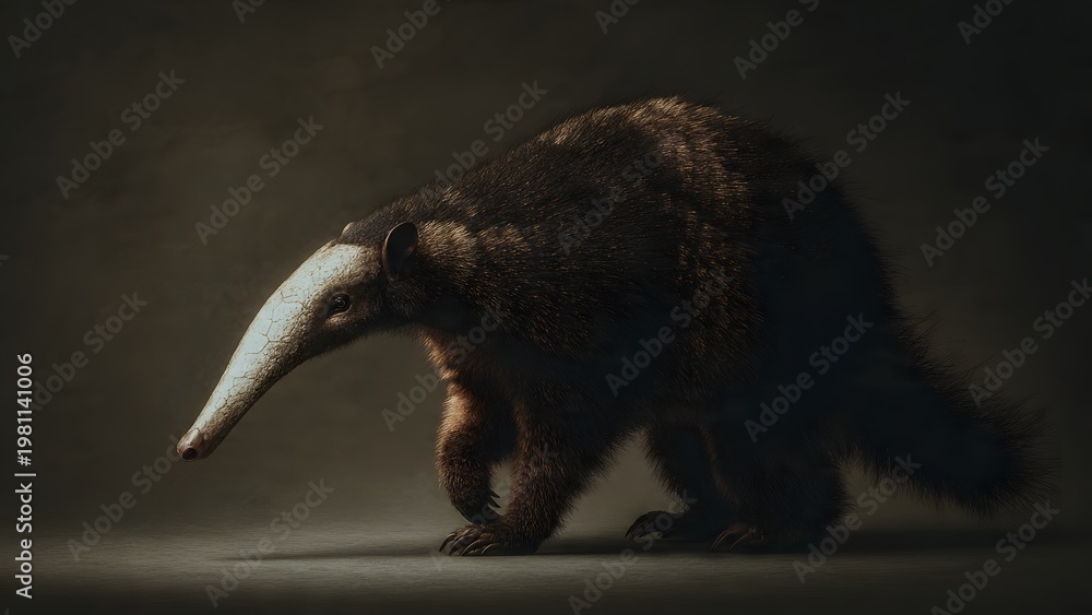 Fototapeta premium Giant Anteater Walking in Dramatic Dark Lighting