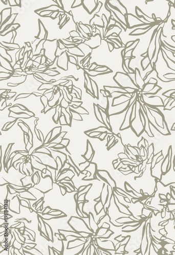 Abstract art vintage colors tropical line art leaves seamles background vector. Wallpaper design with leaves shapes and scribble doodle linear leaf. vintage botanical floral seamless pattern
