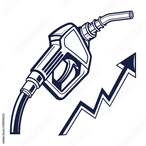 A stylized illustration depicts a fuel nozzle positioned above a rising graph symbolizing increasing gas prices and energy costs high quality professional