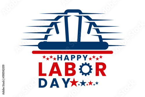 Happy Labor Day Illustration with Hard Hat and Gear Icon. Creative Labor Logo Design Vector