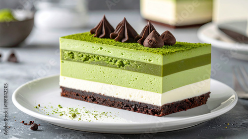 Premium Matcha Layer Cake, Green Tea Dessert with Smooth Cream Layers