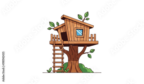 Tree house vector illustration flat nature kids playhouse design