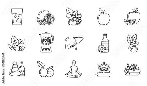 Detox and cleanse outline icons vector set editable stroke wellness illustration