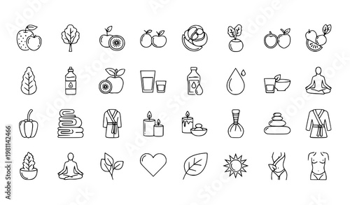 Detox lifestyle outline icon set vector illustration clean wellness design
