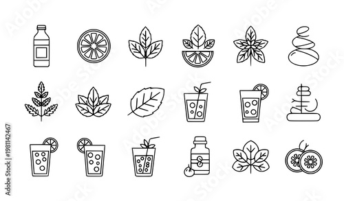 Detox cleanse line icons vector set editable stroke health wellness