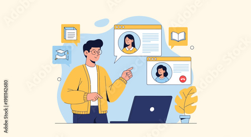 Online Education Concept: Student Learning Remotely with Laptop and Video Calls