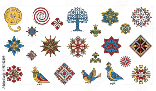 Ancient Ukrainian symbol vector set folk ornament signs illustration