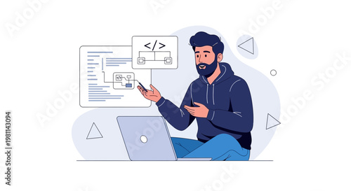 Programmer working on laptop, coding, software development, IT, technology concept