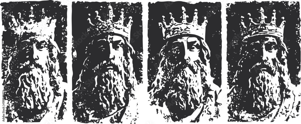 Fototapeta premium medieval king stone relief carvings four ancient royal portraits with crowns and beards