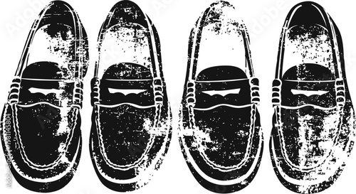 vintage distressed loafers pattern classic men's footwear silhouette repeat design in black and white
