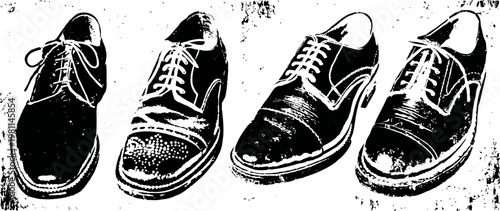 two pairs of classic men's dress shoes on white background, formal black leather footwear